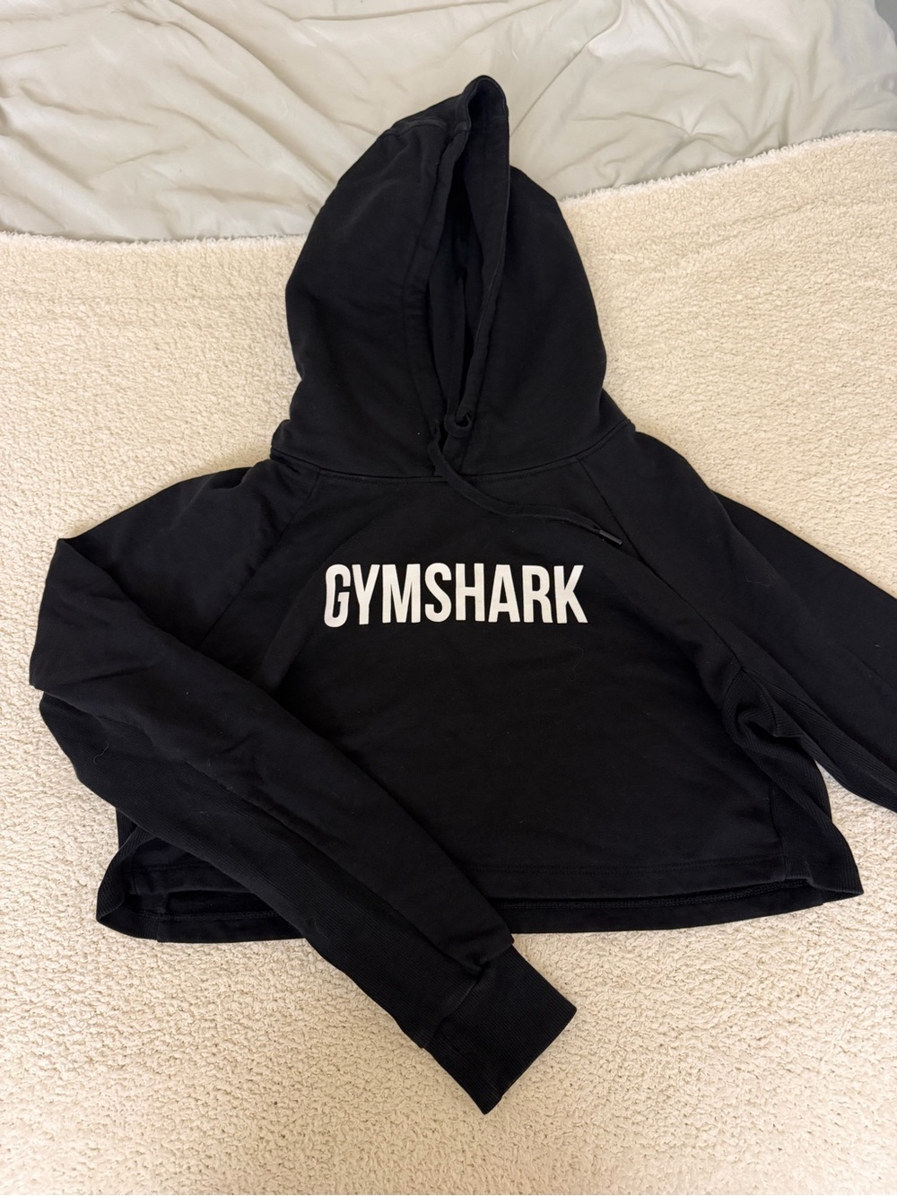 Gymshark Black Hoodie with White Logo - Women's Cropped Pullover